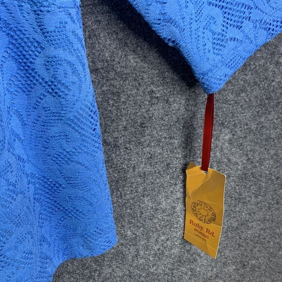 Ruby Road NWT Blue Lace Top Plus Size 1X Texture Lace 3/4 Sleeve Pullover V-Neck - Picture 5 of 10
